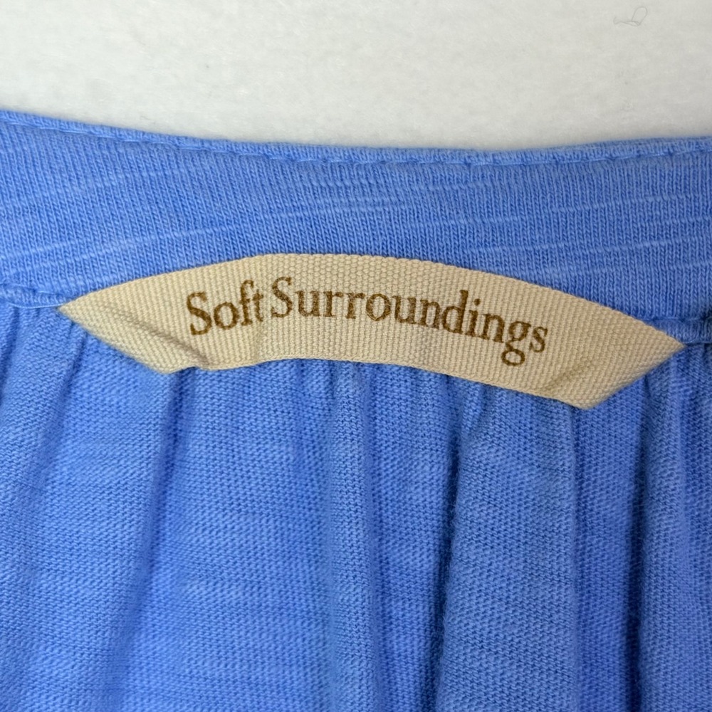 Soft Surroundings Womens Size Small Blue Embroidered Boho Peasant Top - Picture 4 of 9
